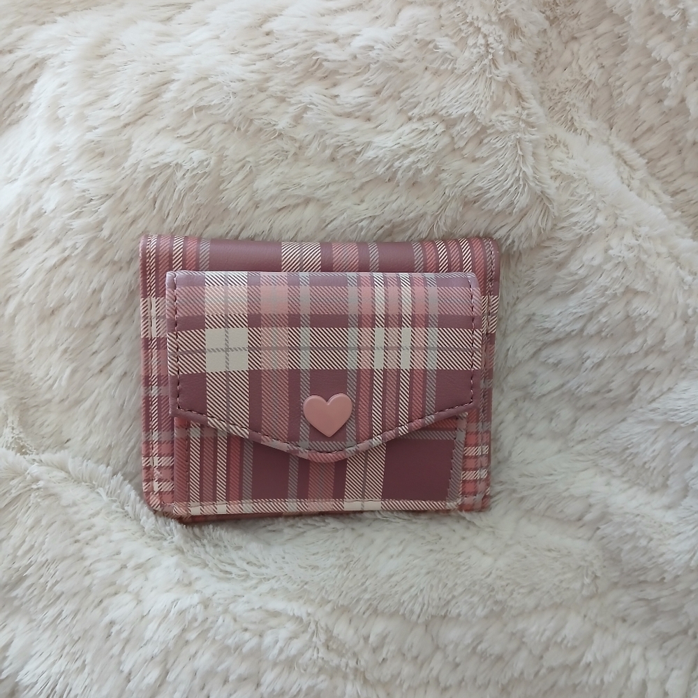Pink Plaid Heart Accent Women's Wallet